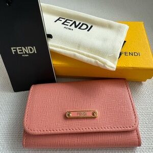 FENDI 6 Ring Key Case Holder Pouch Wallet Ring Pink 8AP079 W2F FOV8R